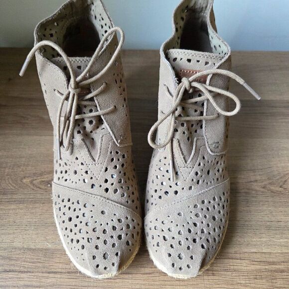 NEW W/O BOX TOMS TAUPE EXPADRILLE WEDGE LEATHER UPPER BOOTIES SIZE 9 WMNS - Picture 6 of 16